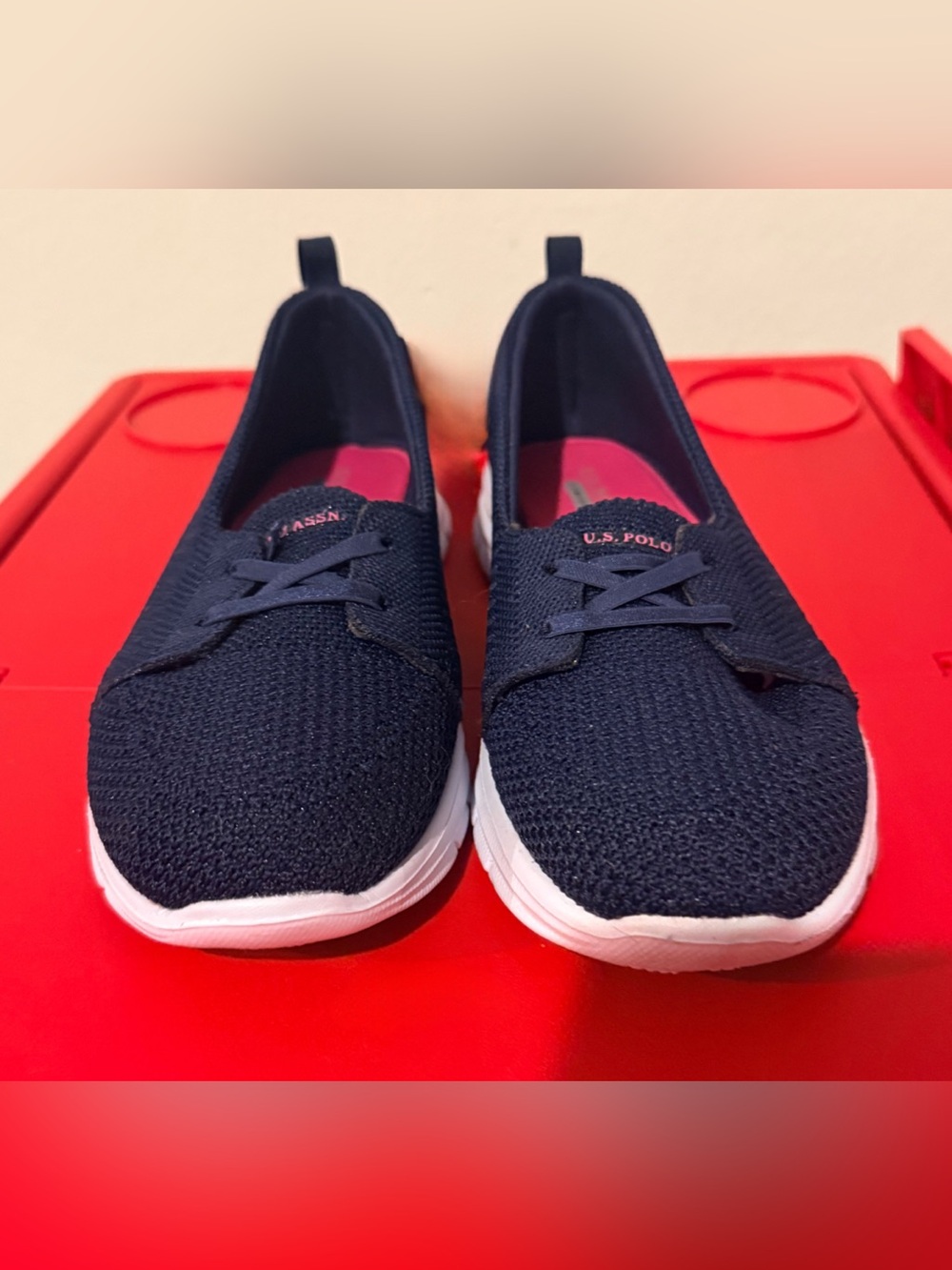 U.S. Polo Assn. Women's Navy Knit Slip-On Sneakers with White Sole Size 9